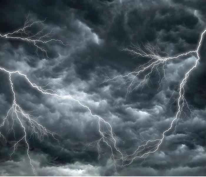 lightning strikes in dark stormy sky